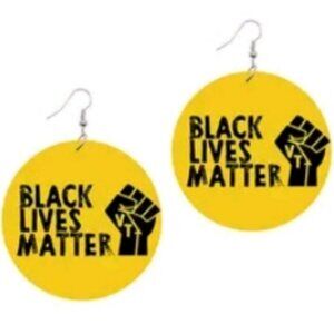 Black Lives Matter Power Fist Yellow Medium Statement Dangle Wood Earrings